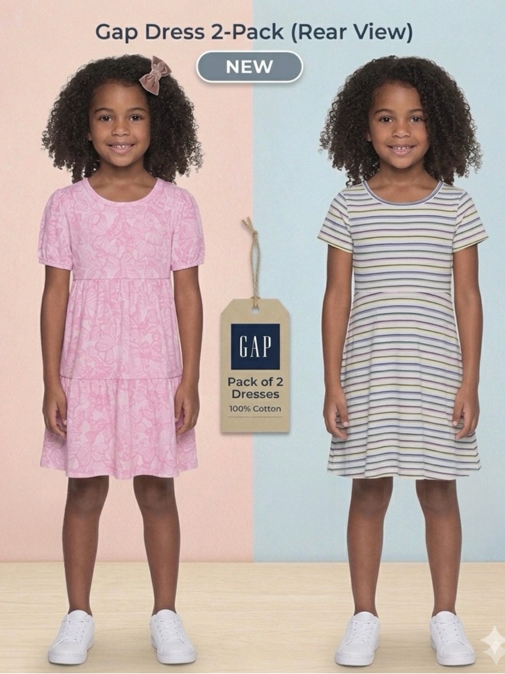NEW GAP Kids Toddler 2 - Pack Dresses Size 4T - Pink Lace & Striped Cotton